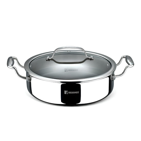 Bergner Hi-Tech Giro x Triply with Honeycomb Ceramic Coating Serving Pan with Glass Lid 28 cm \ 5.7 L_1