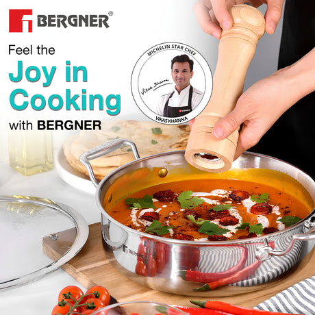 Bergner Hi-Tech Giro x Triply with Honeycomb Ceramic Coating Serving Pan with Glass Lid 28 cm \ 5.7 L_2