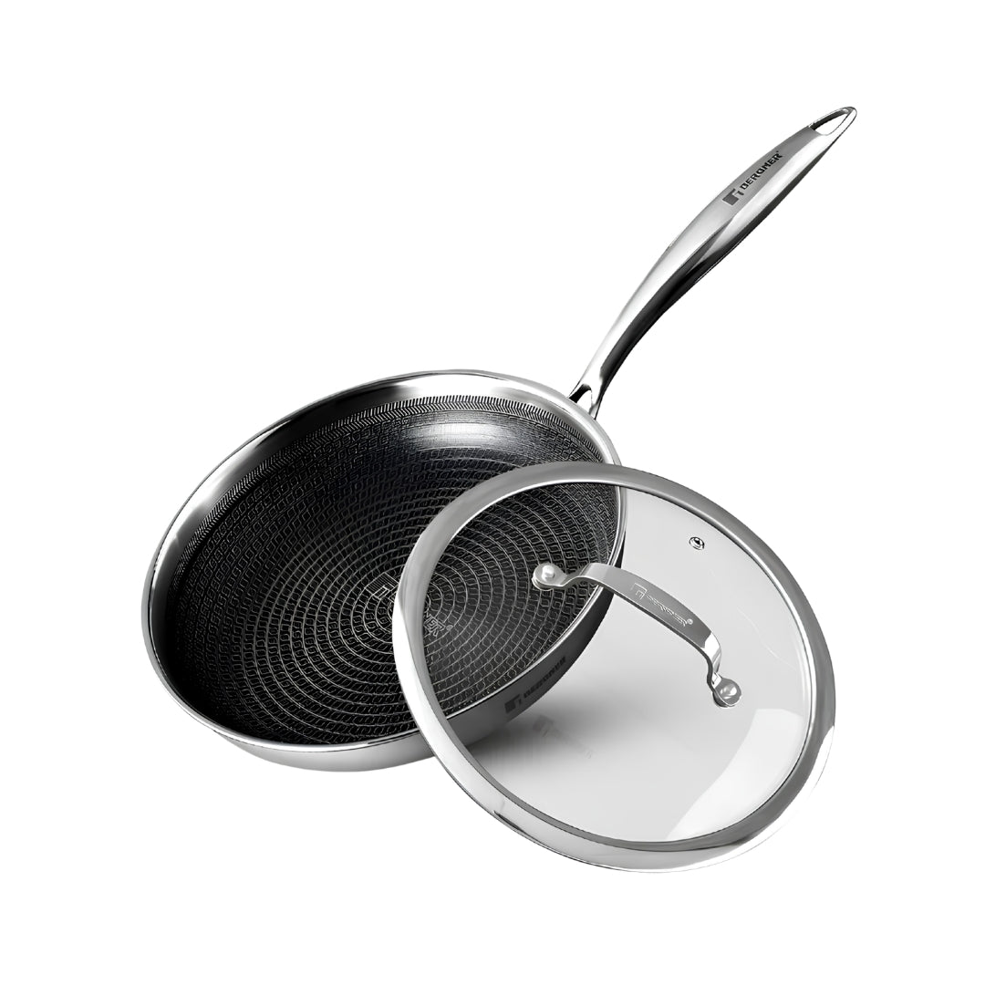 Bergner Hitech Triply Stainless Steel Non Stick Fry Pan with Glass Lid - 28 cm