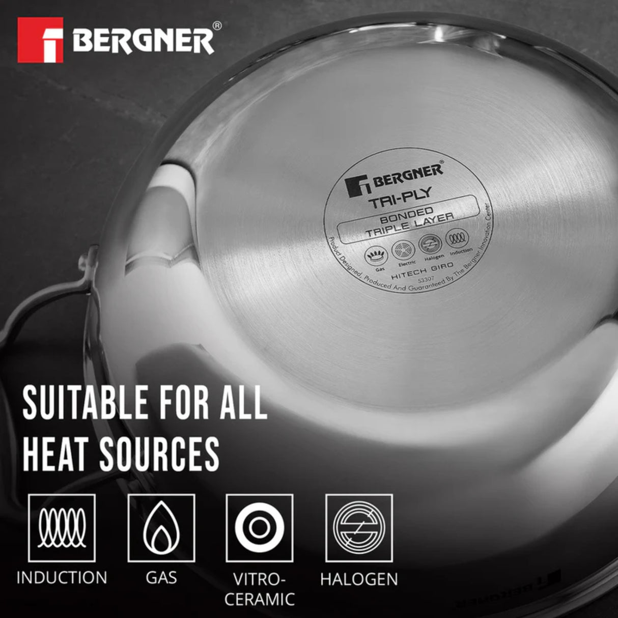 Bergner Hitech Triply Stainless Steel Non Stick Kadai with Glass Lid 24 cm \ 2.5 L_7