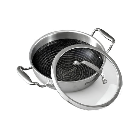 Bergner Hitech Triply Stainless Steel Non Stick Kadai with Glass Lid 24 cm _ 2.5 L_Front View