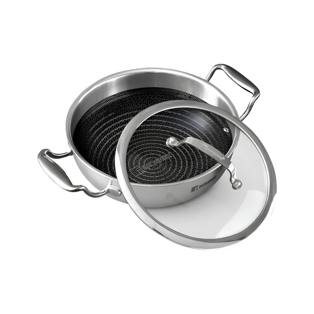 Bergner Hitech Triply Stainless Steel Non Stick Kadai with Glass Lid 24 cm _ 2.5 L_Front View