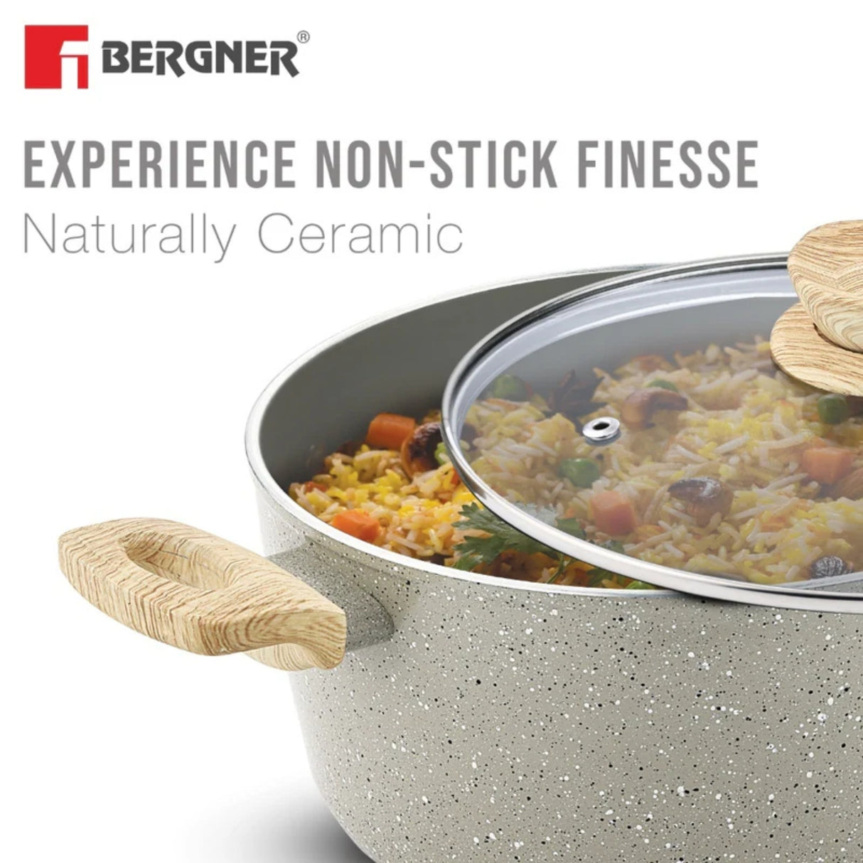 Bergner Naturally Ceramic Cooking Pot Casserole with Glass Lid 24 cm \ 4.5 L - Grey_7