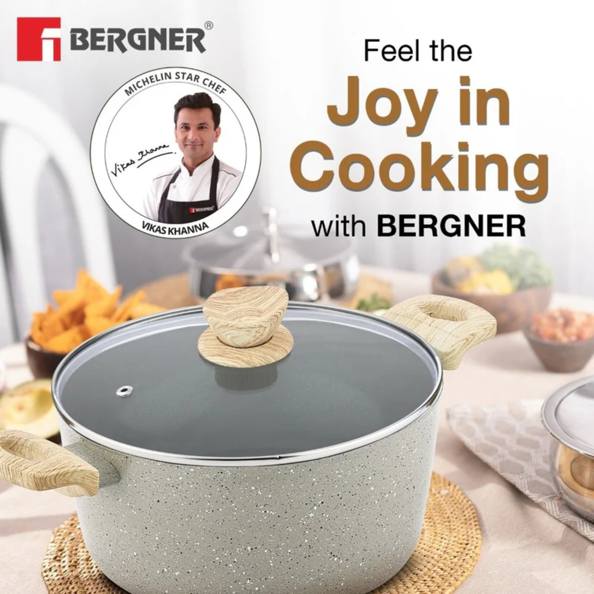 Bergner Naturally Ceramic Cooking Pot Casserole with Glass Lid 26 cm \ 5.5 L - Grey_2