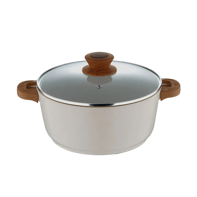 Bergner Naturally Non Stick Marble Casserole with Glass Lid 32 cm \ 9 L - White_1