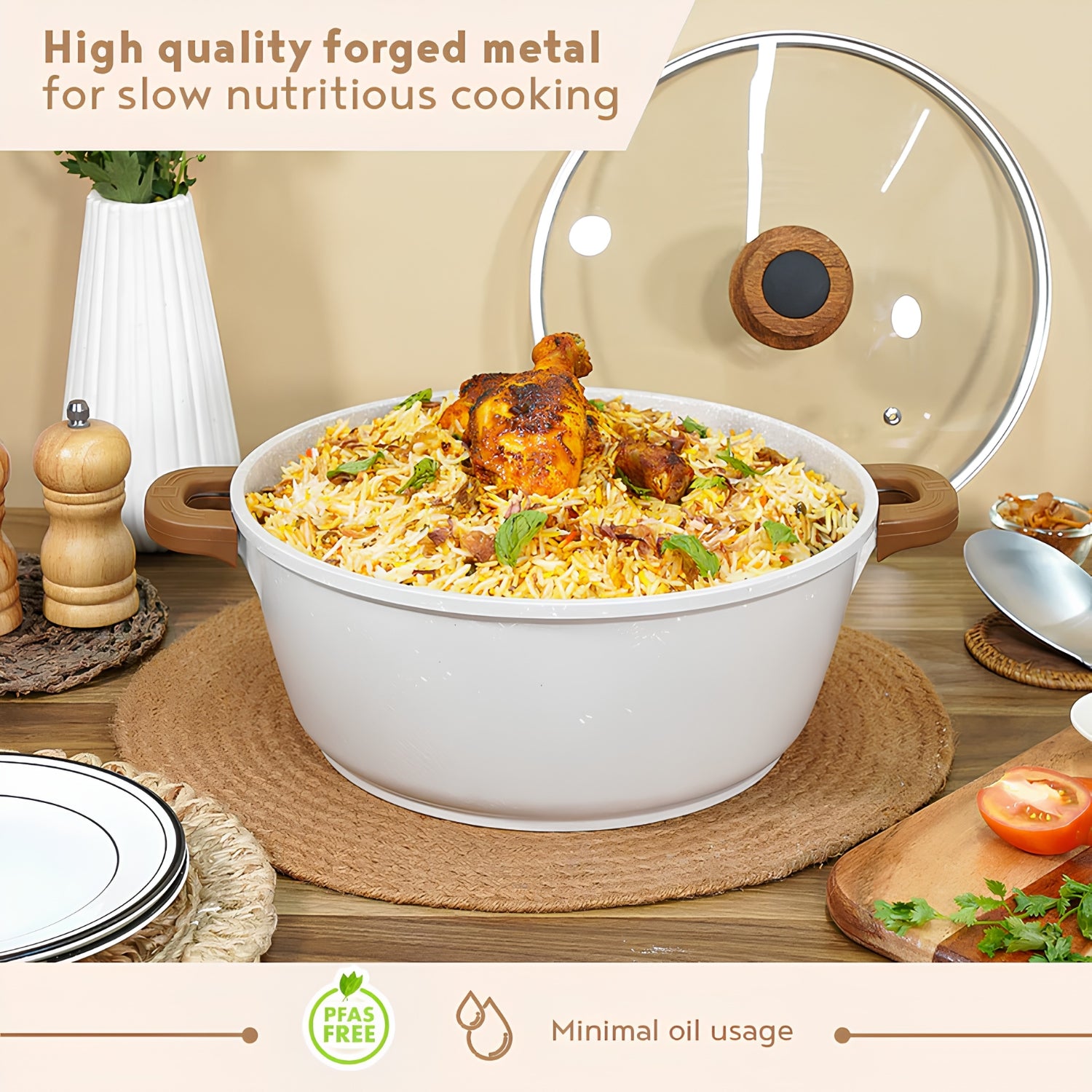 Bergner Naturally Non Stick Marble Casserole with Glass Lid 32 cm \ 9 L - White_6