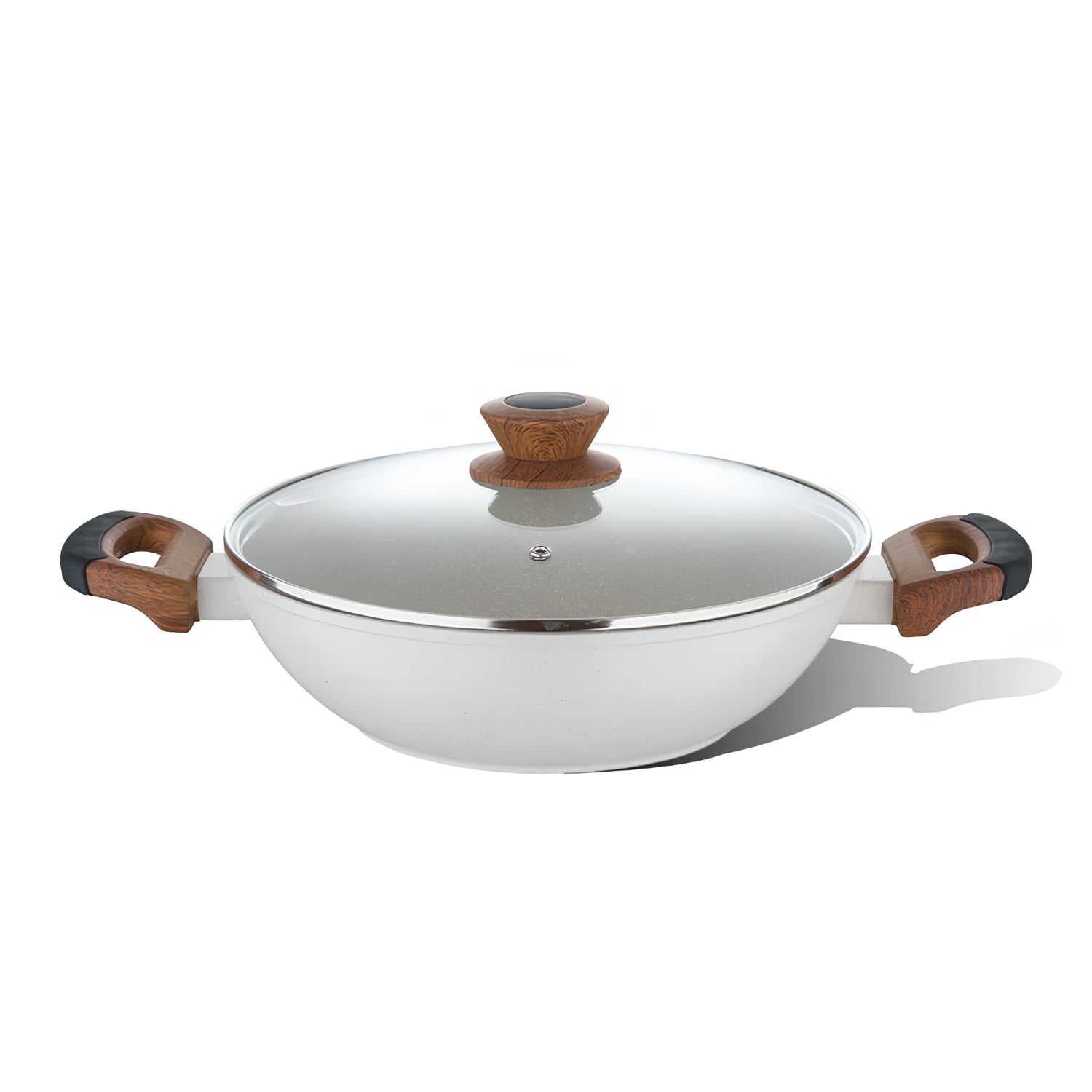 Bergner Naturally Non Stick Marble Kadai with Glass Lid 28 cm \ 3.3 L - White_1