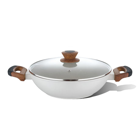 Bergner Naturally Non Stick Marble Kadai with Glass Lid 28 cm \ 3.3 L - White_1