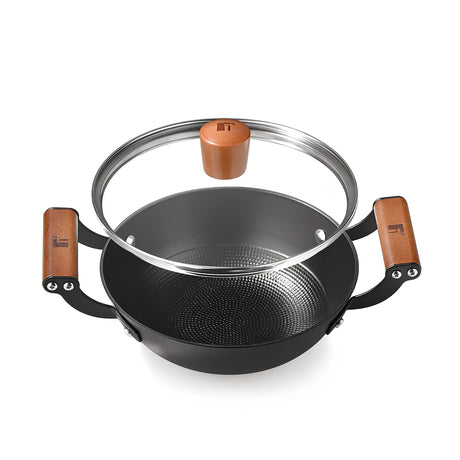 Bergner Odin Enamel Finish Lightweight Iron Kadai with Glass Lid 24 cm \ 2.2 L - Black_2
