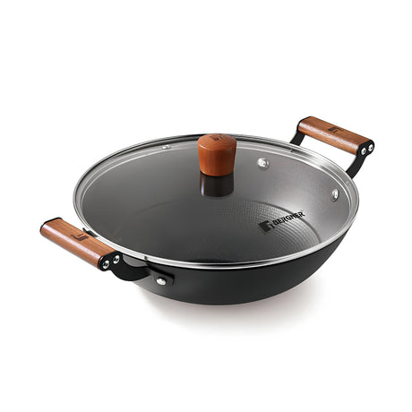 Bergner Odin Enamel Finish Lightweight Iron Kadai with Glass Lid 28 cm \ 3.3 L - Black_1