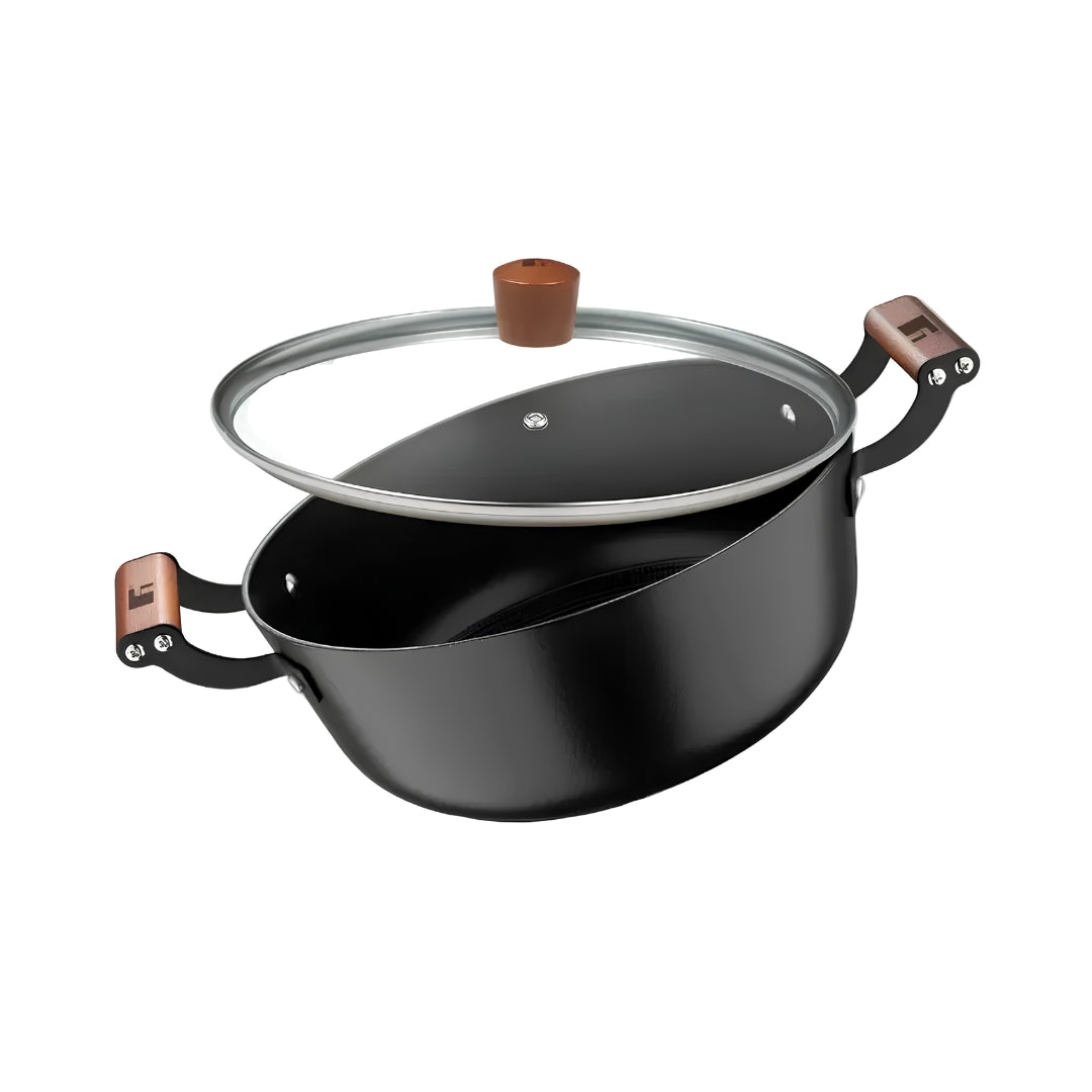 Bergner Odin Light Weight Iron Casserole with Glass Lid 28 cm \ 5.6 L - Black