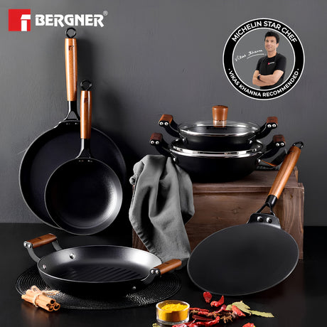 Bergner Odin Light Weight Iron Dosa Tawa with Wooden Coated Handle 30 cm - Black_2