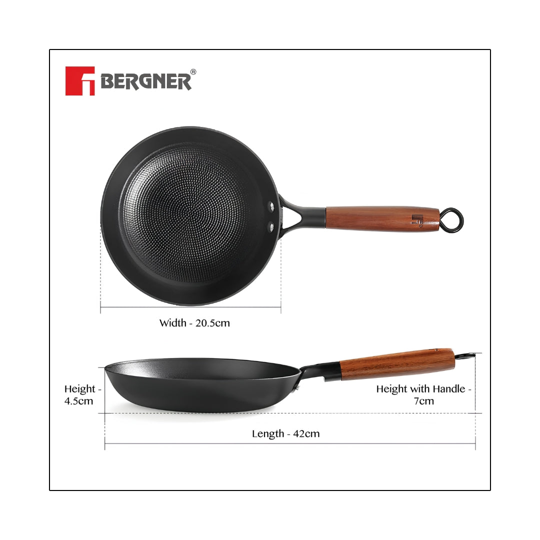 Bergner Odin Light Weight Iron Fry Pan with Wooden Coated Handle 20 cm - Black_3