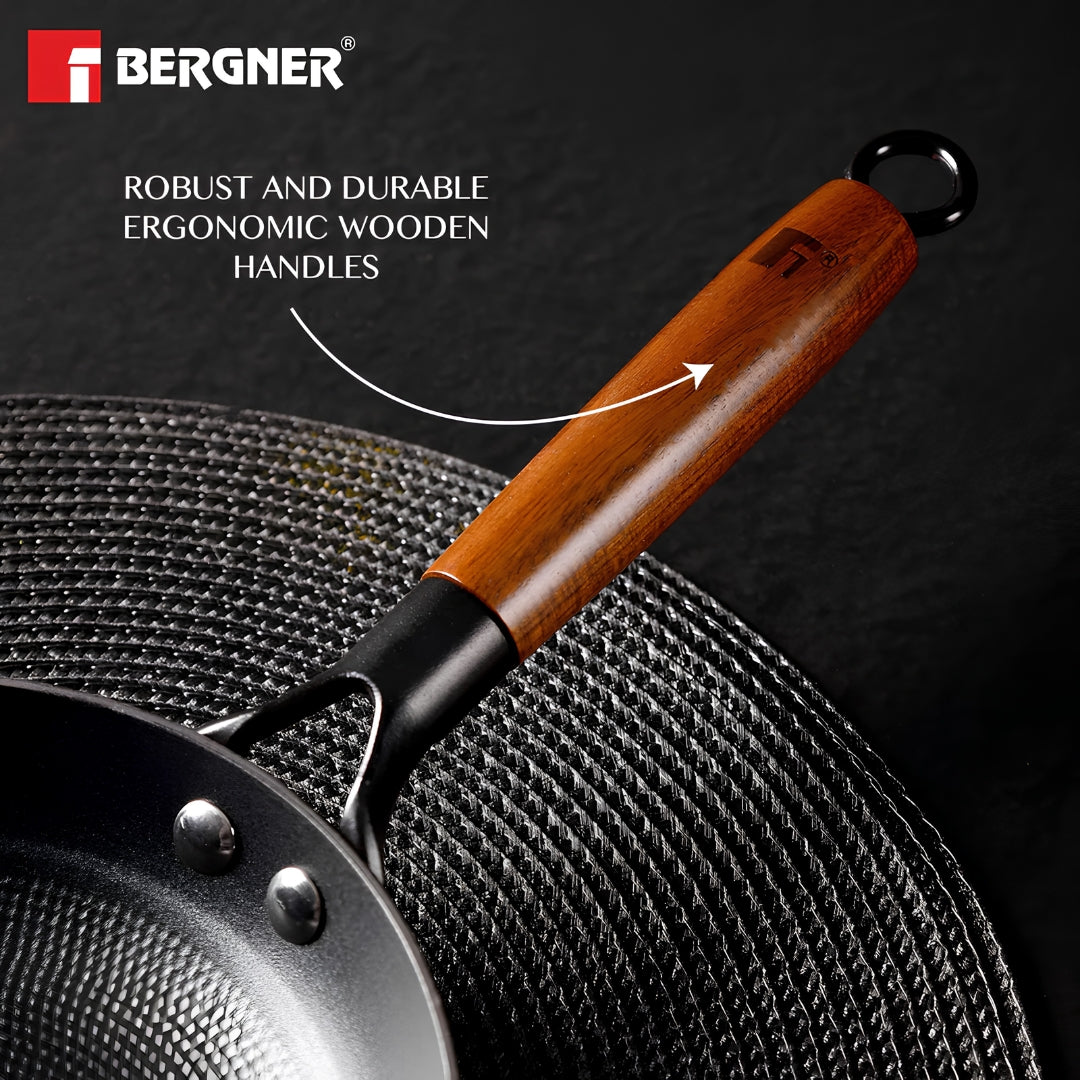 Bergner Odin Light Weight Iron Fry Pan with Wooden Coated Handle 20 cm - Black_4