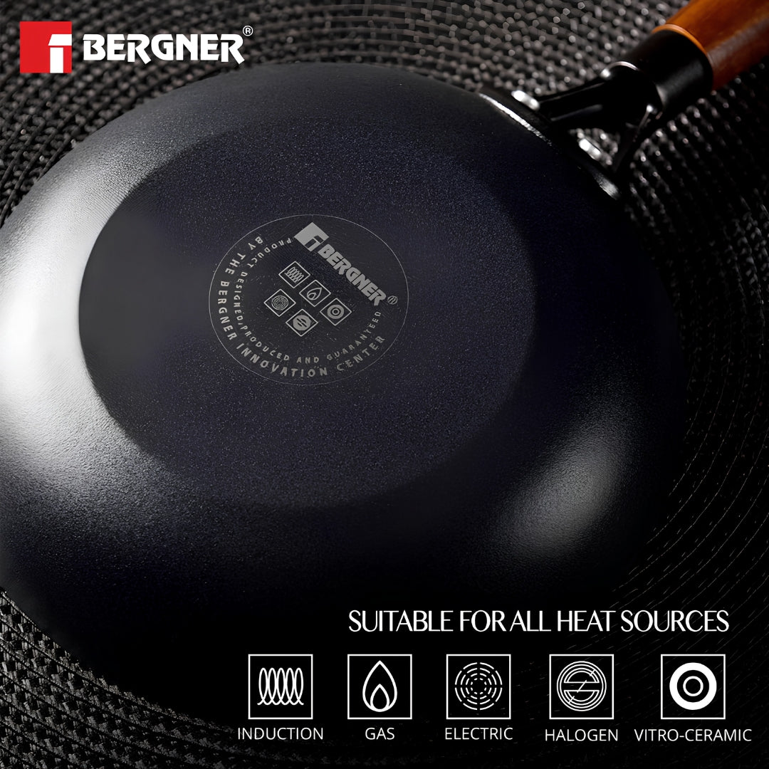 Bergner Odin Light Weight Iron Fry Pan with Wooden Coated Handle 20 cm - Black_5