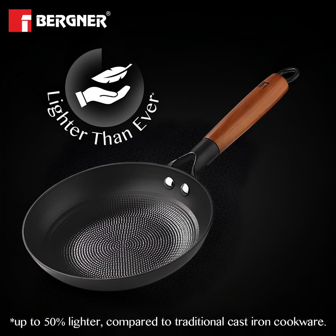 Bergner Odin Light Weight Iron Fry Pan with Wooden Coated Handle 20 cm - Black_6