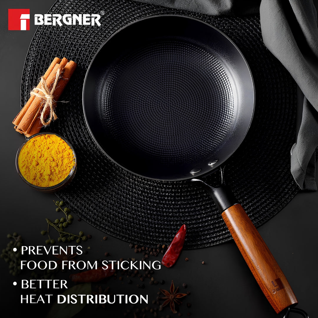 Bergner Odin Light Weight Iron Fry Pan with Wooden Coated Handle 20 cm - Black_7
