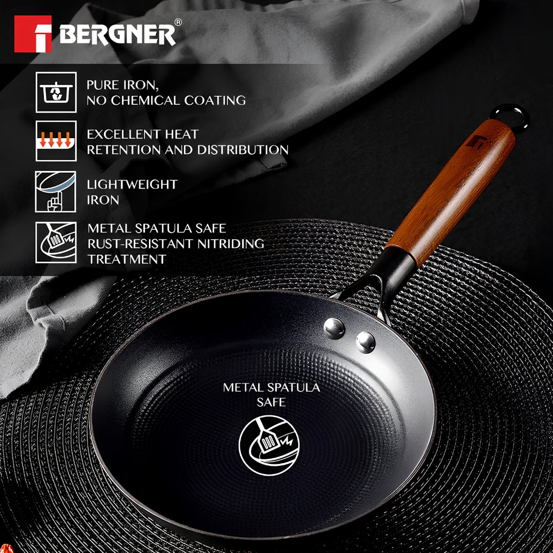 Bergner Odin Light Weight Iron Fry Pan with Wooden Coated Handle 20 cm - Black_8