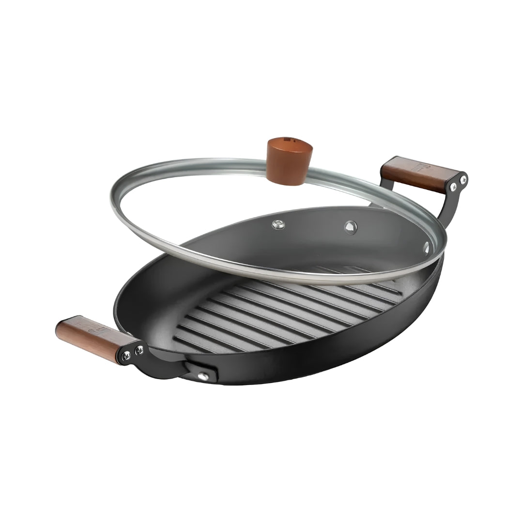 Bergner Odin Lightweight Cast Iron Enamel Finish Grill Pan 28 cm - Black