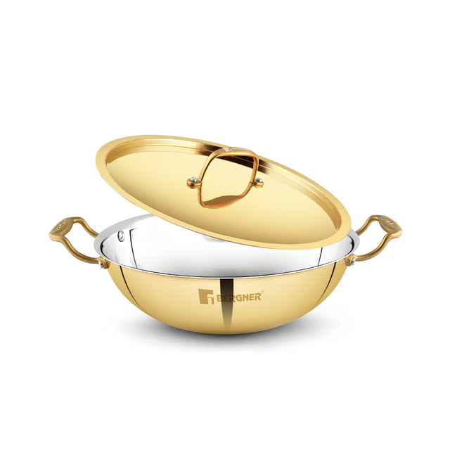 Bergner Peetlam Kalai Coated Brass Kadai with Lid 20 cm _ 1.5 L - Golden Yellow_1