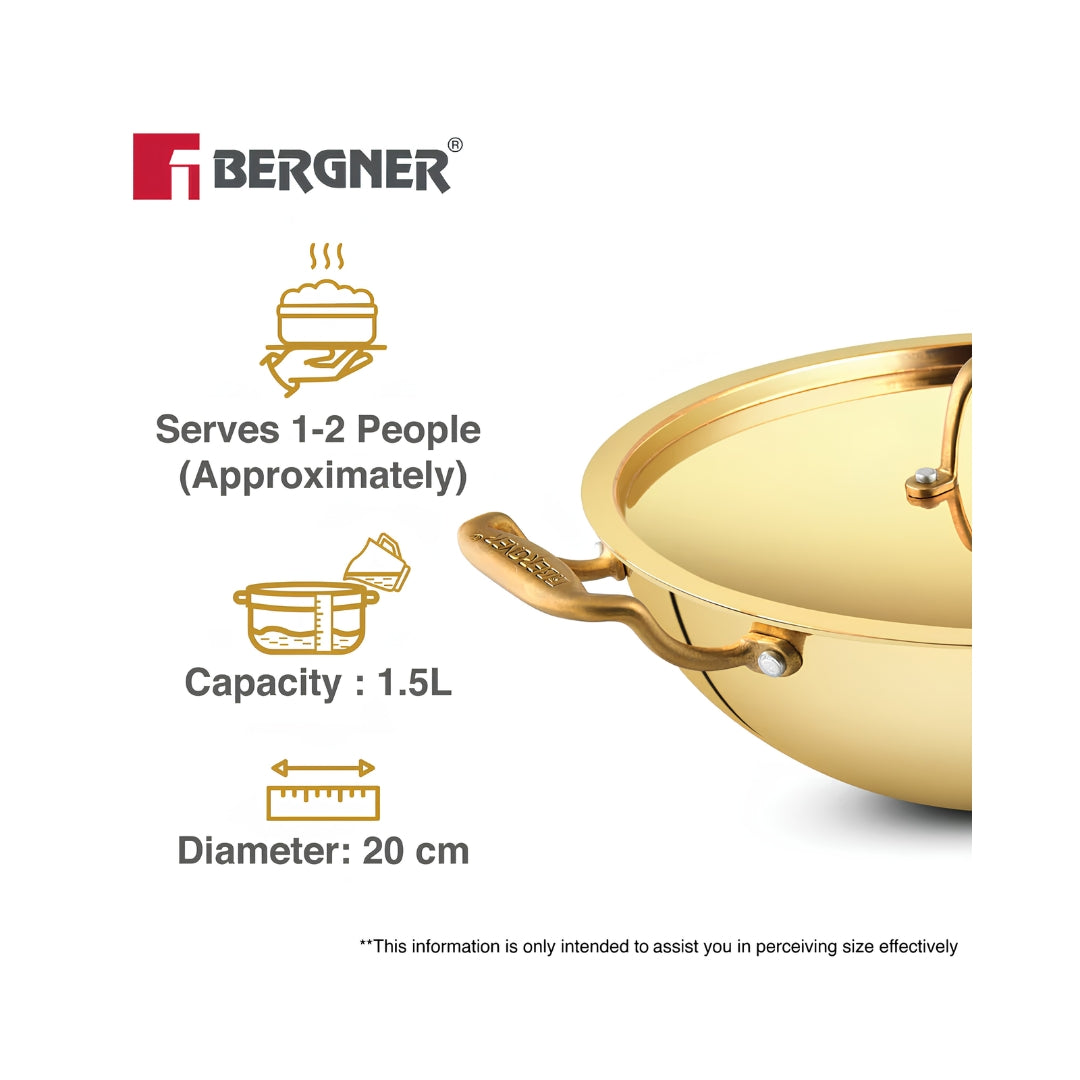 Bergner Peetlam Kalai Coated Brass Kadai with Lid 20 cm _ 1.5 L - Golden Yellow_3