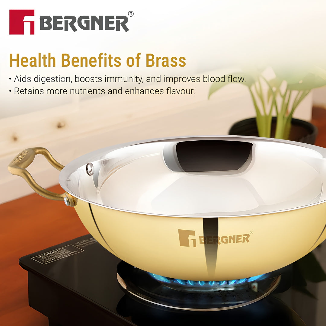 Bergner Peetlam Kalai Coated Brass Kadai with Lid 20 cm _ 1.5 L - Golden Yellow_5