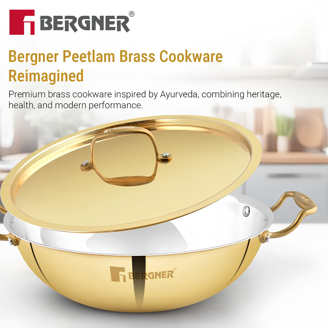 Bergner Peetlam Kalai Coated Brass Kadai with Lid 20 cm _ 1.5 L - Golden Yellow_7