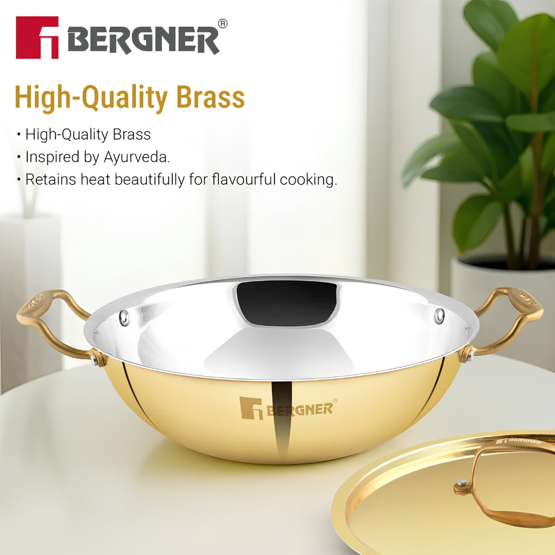 Bergner Peetlam Kalai Coated Brass Kadai with Lid 20 cm _ 1.5 L - Golden Yellow_8