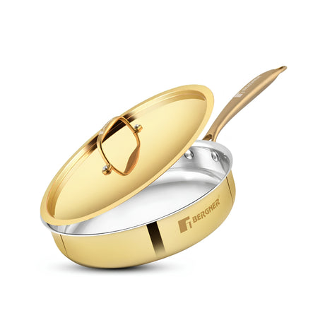 Bergner Peetlam Kalai Coated Brass Saute Pan with Lid 22 cm _ 1.3 L - Golden Yellow_1