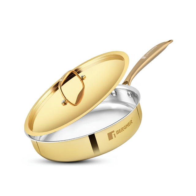 Bergner Peetlam Kalai Coated Brass Saute Pan with Lid 22 cm _ 1.3 L - Golden Yellow_1