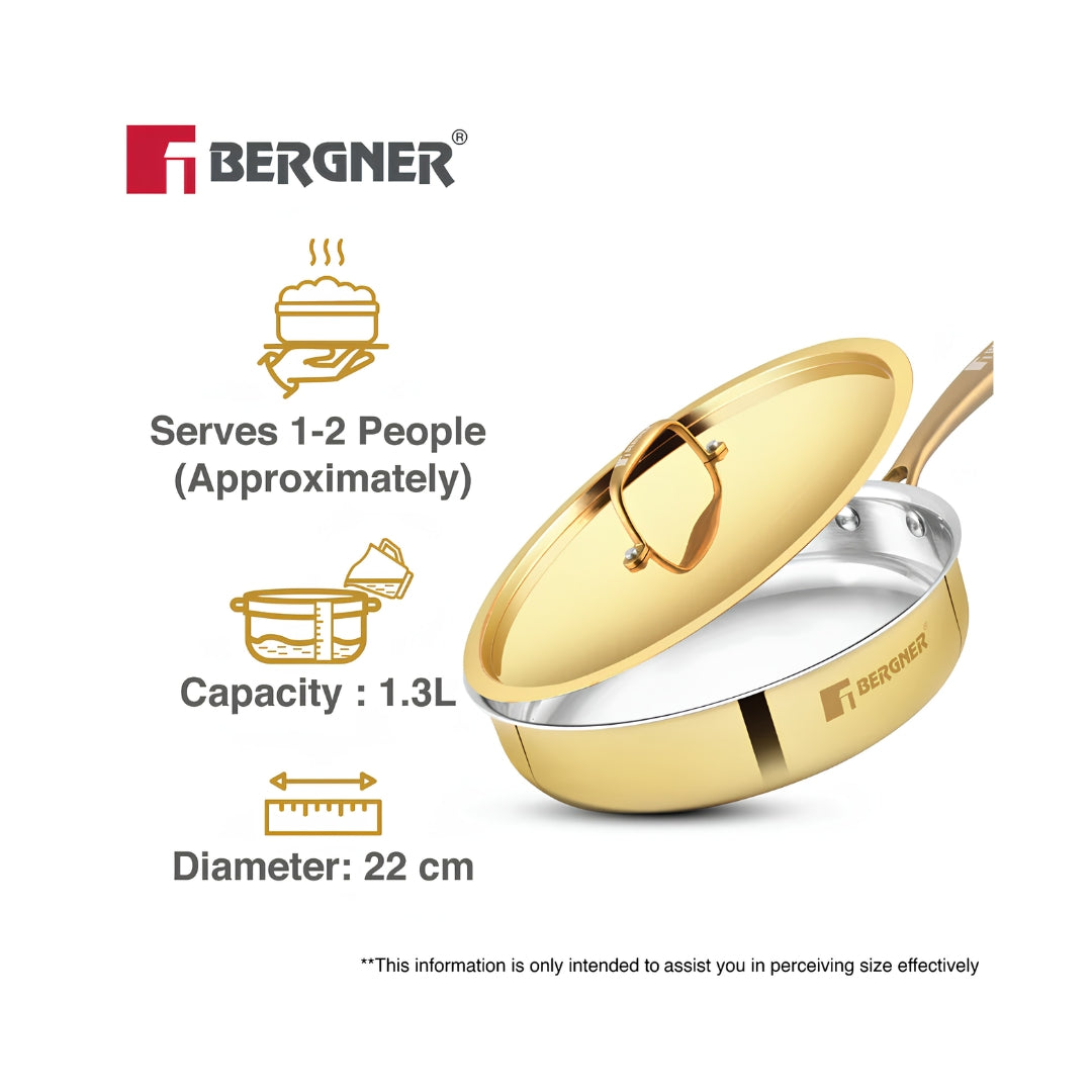 Bergner Peetlam Kalai Coated Brass Saute Pan with Lid 22 cm _ 1.3 L - Golden Yellow_3