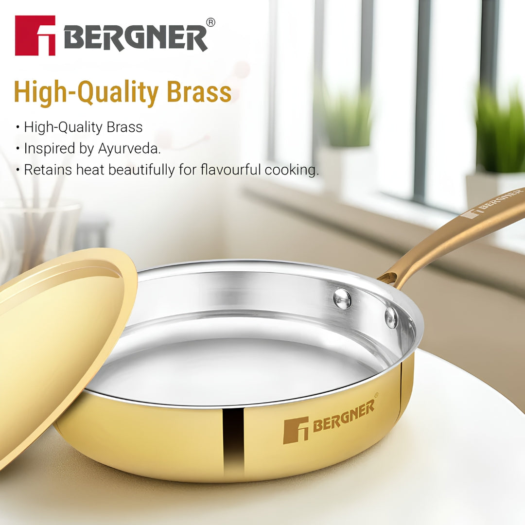 Bergner Peetlam Kalai Coated Brass Saute Pan with Lid 22 cm _ 1.3 L - Golden Yellow_7
