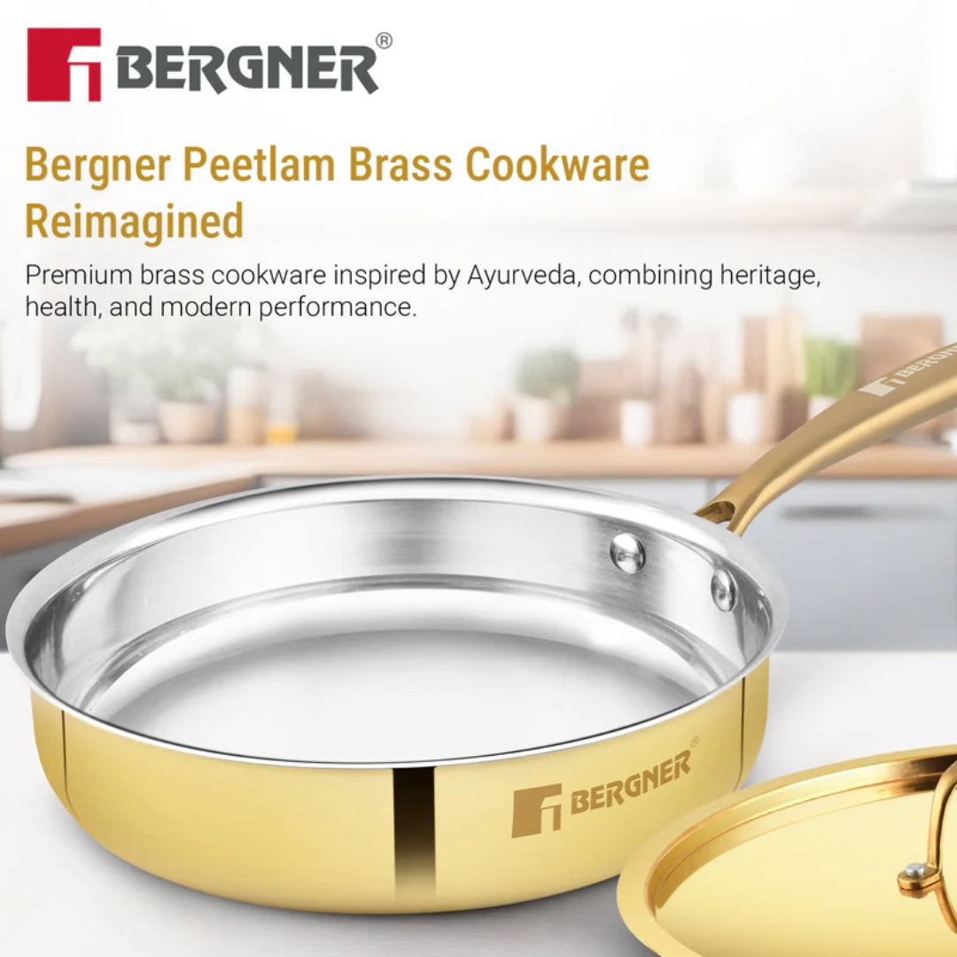 Bergner Peetlam Kalai Coated Brass Saute Pan with Lid 22 cm _ 1.3 L - Golden Yellow_8