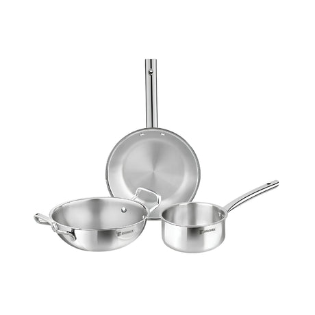 Bergner TriPro Triply Stainless Steel Cookware Set 3 Pcs - Silver_Front View