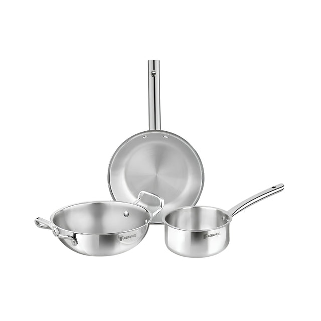 Bergner TriPro Triply Stainless Steel Cookware Set 3 Pcs - Silver_Front View