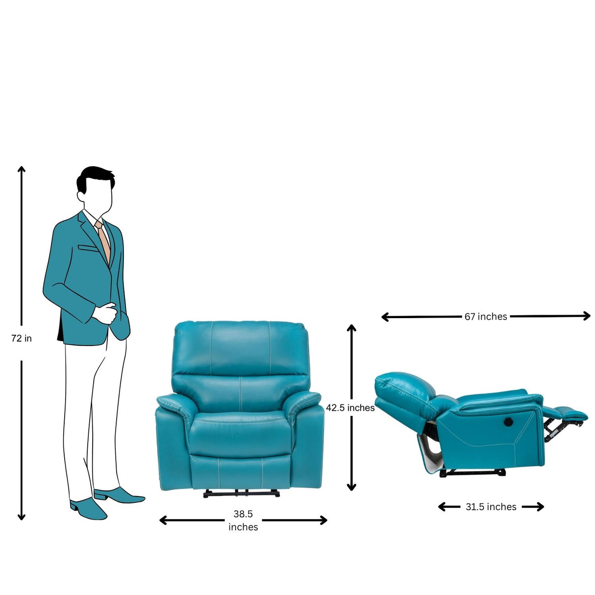 Brussels Rexine Recliner 1 Seater - Blue