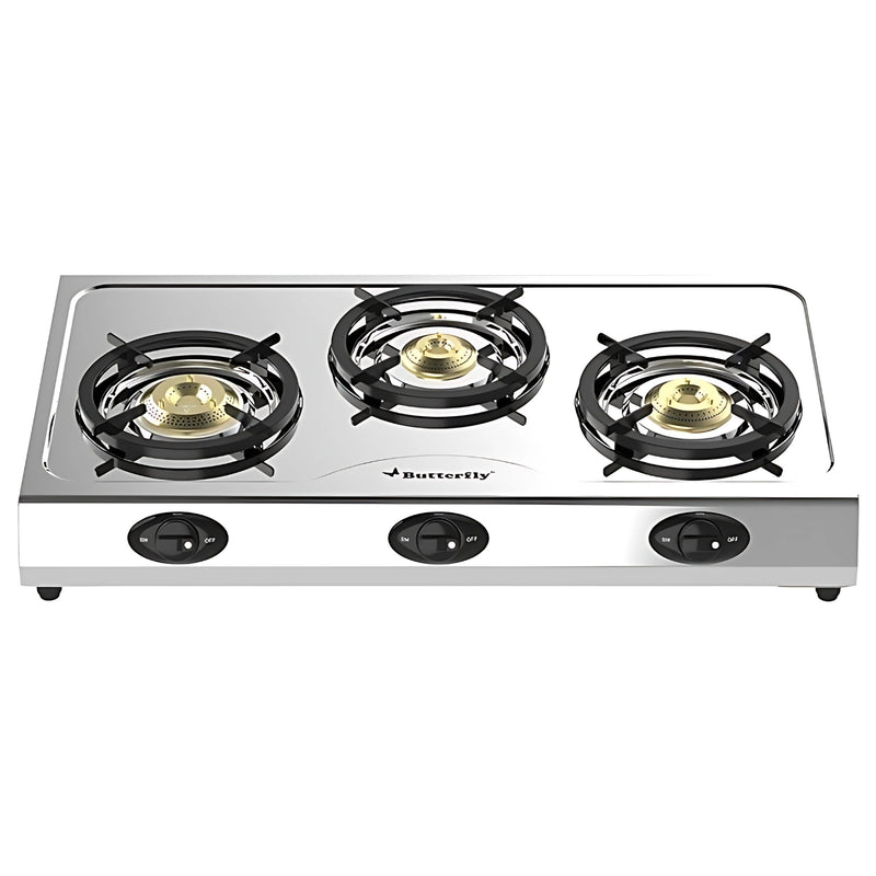 Butterfly L3390E00000 Bolt Shakti 3 Burner LPG Stove Efficient Durable - Silver