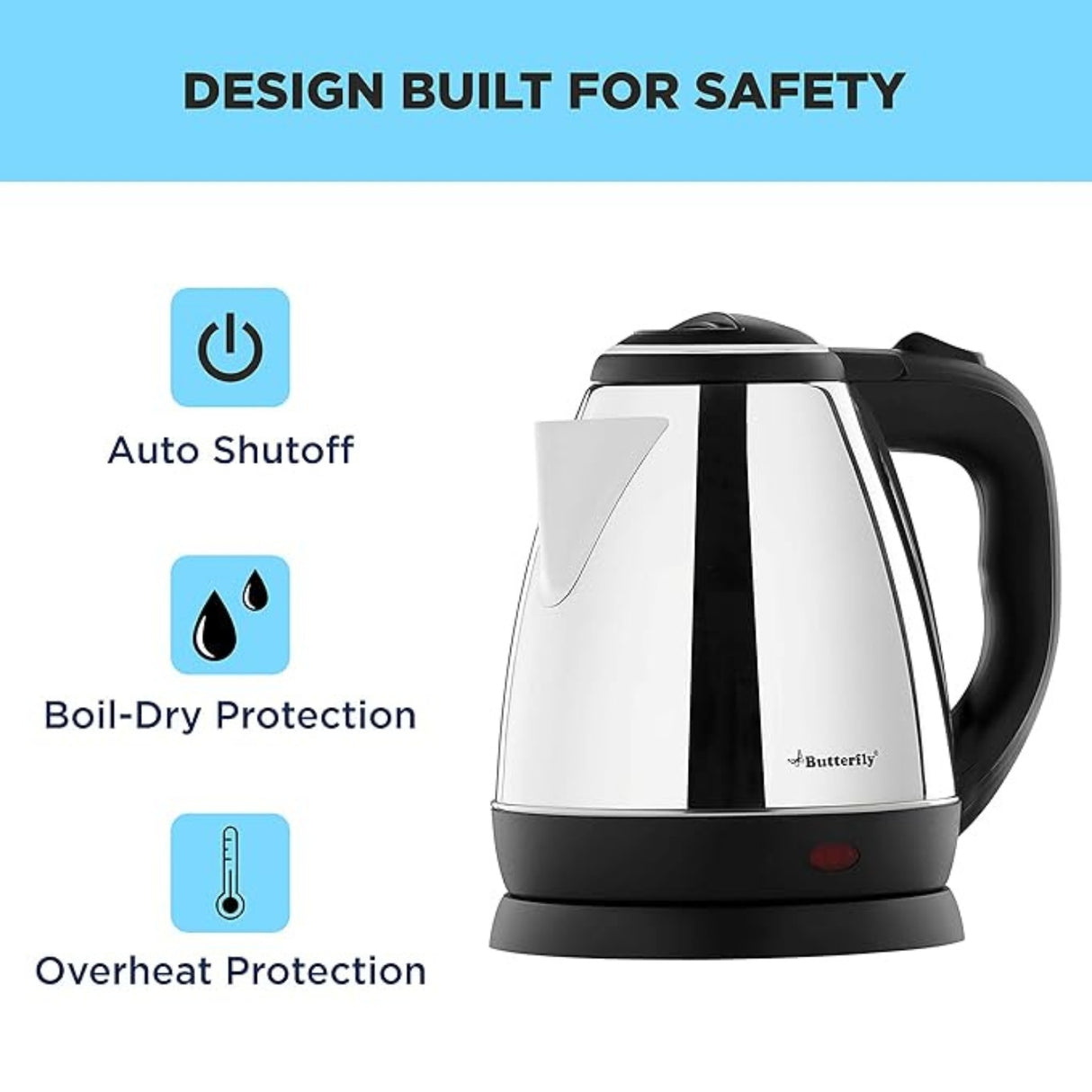 Butterfly EKN 1.5 Litre Electric Water Kettle – Silver and Black - Image 4 - Buy Online at Chera Home Junction Coimbatore