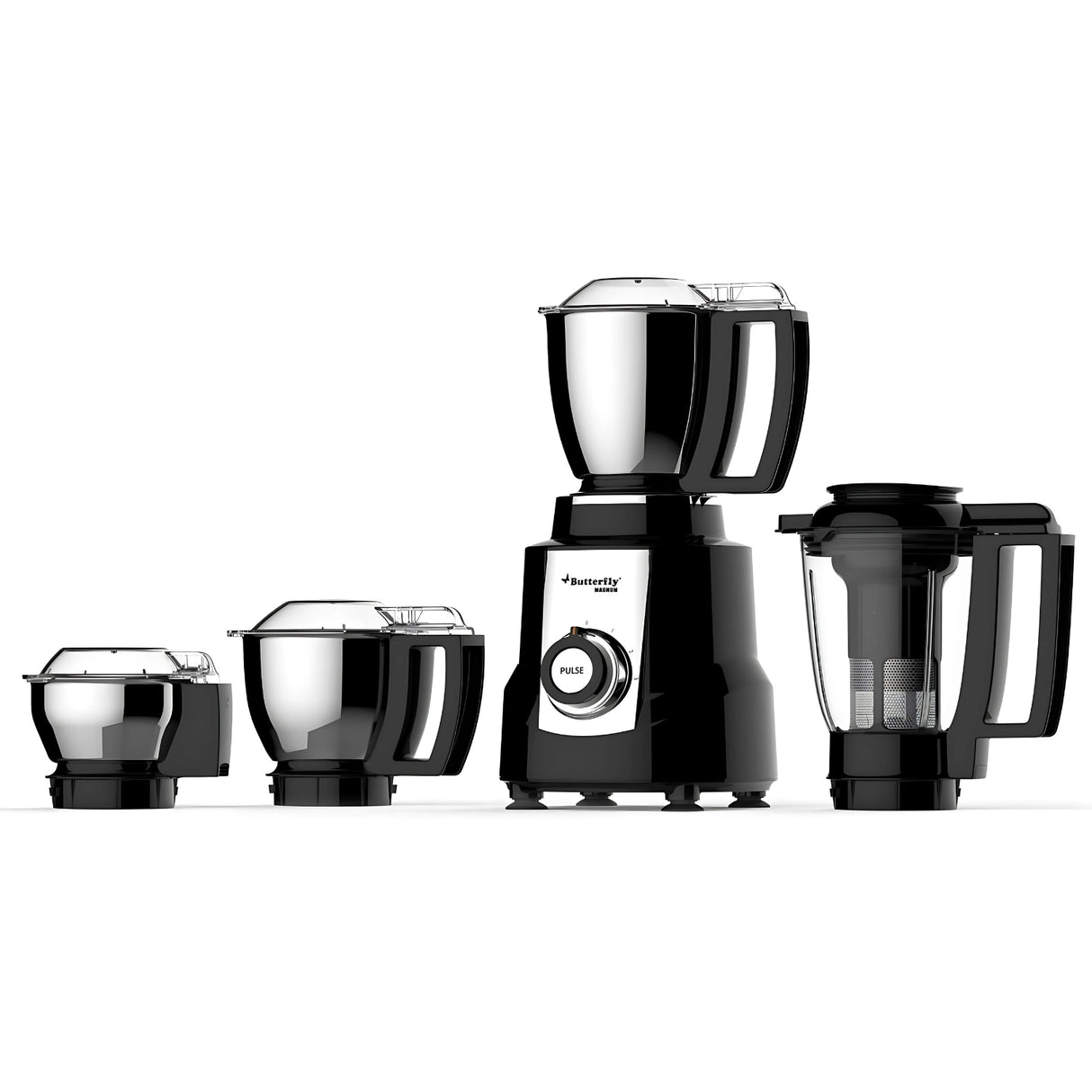 Butterfly Magnum 1.2 HP Mixer Grinder – 4 Jars, Powerful 1200W Motor, Sleek Black Design for Superior Grinding and Blending