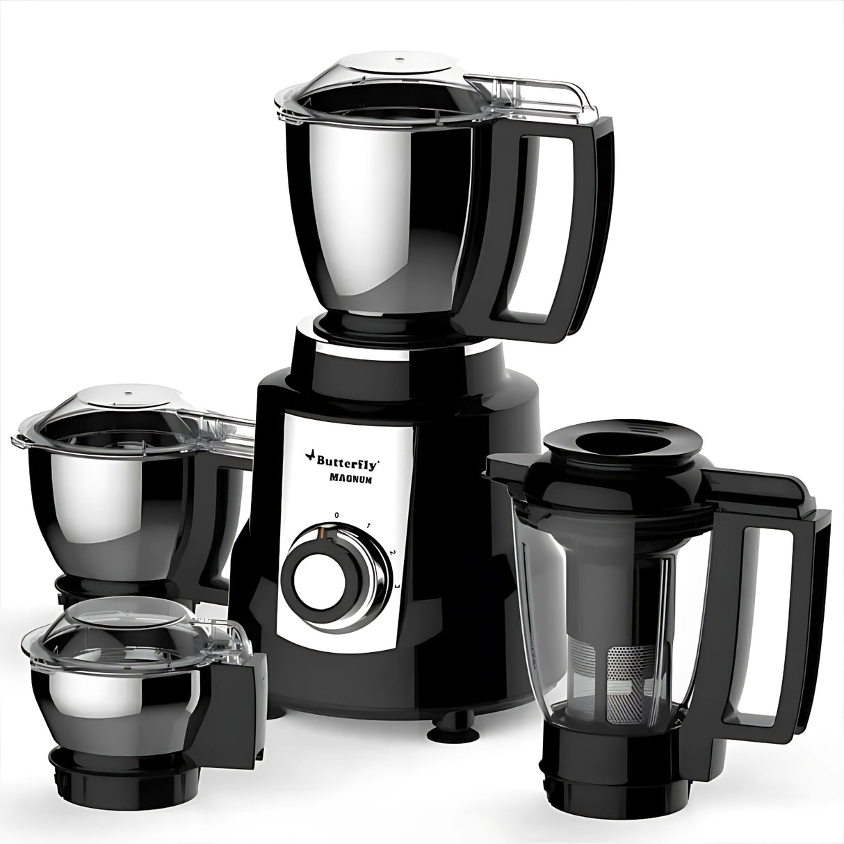 Butterfly Magnum 1.2 HP Mixer Grinder – 4 Jars, Powerful 1200W Motor, Sleek Black Design for Superior Grinding and Blending