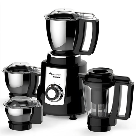 Butterfly Magnum 1.2 HP Mixer Grinder – 4 Jars, Powerful 1200W Motor, Sleek Black Design for Superior Grinding and Blending
