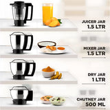 Butterfly Magnum 1.2 HP Mixer Grinder – 4 Jars, Powerful 1200W Motor, Sleek Black Design for Superior Grinding and Blending