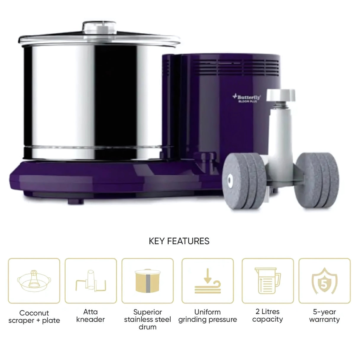 Butterfly Bloom Plus 2L Tablet Wet Grinder - Purple_2