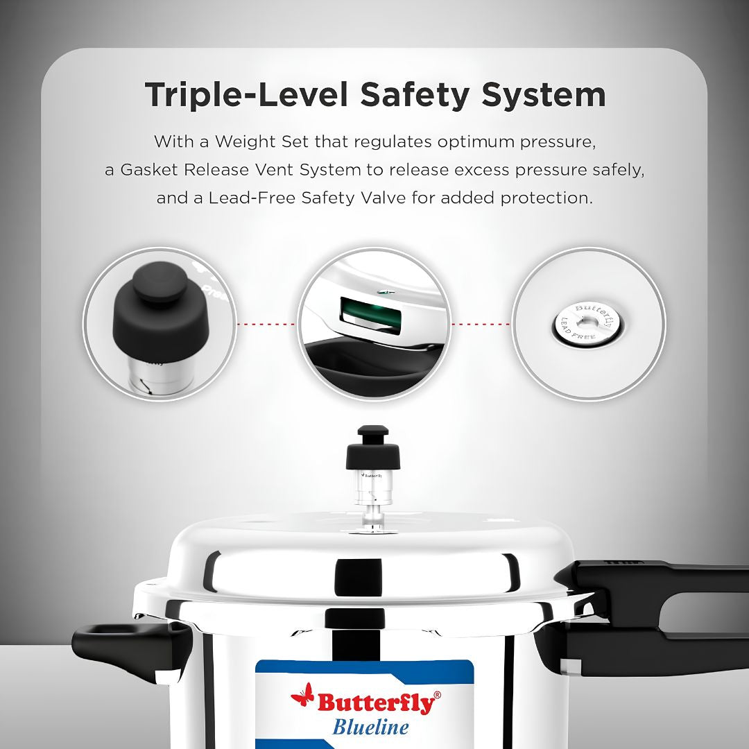 Butterfly Blue Line Stainless Steel Pressure Cooker 5 L_Features 1