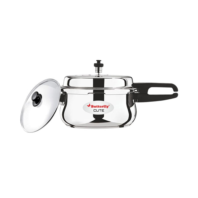 Butterfly Cute SS Pressure Cooker with Glass Lid 3 L_Front View