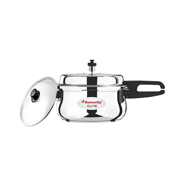 Butterfly Cute SS Pressure Cooker with Glass Lid 3 L_Front View
