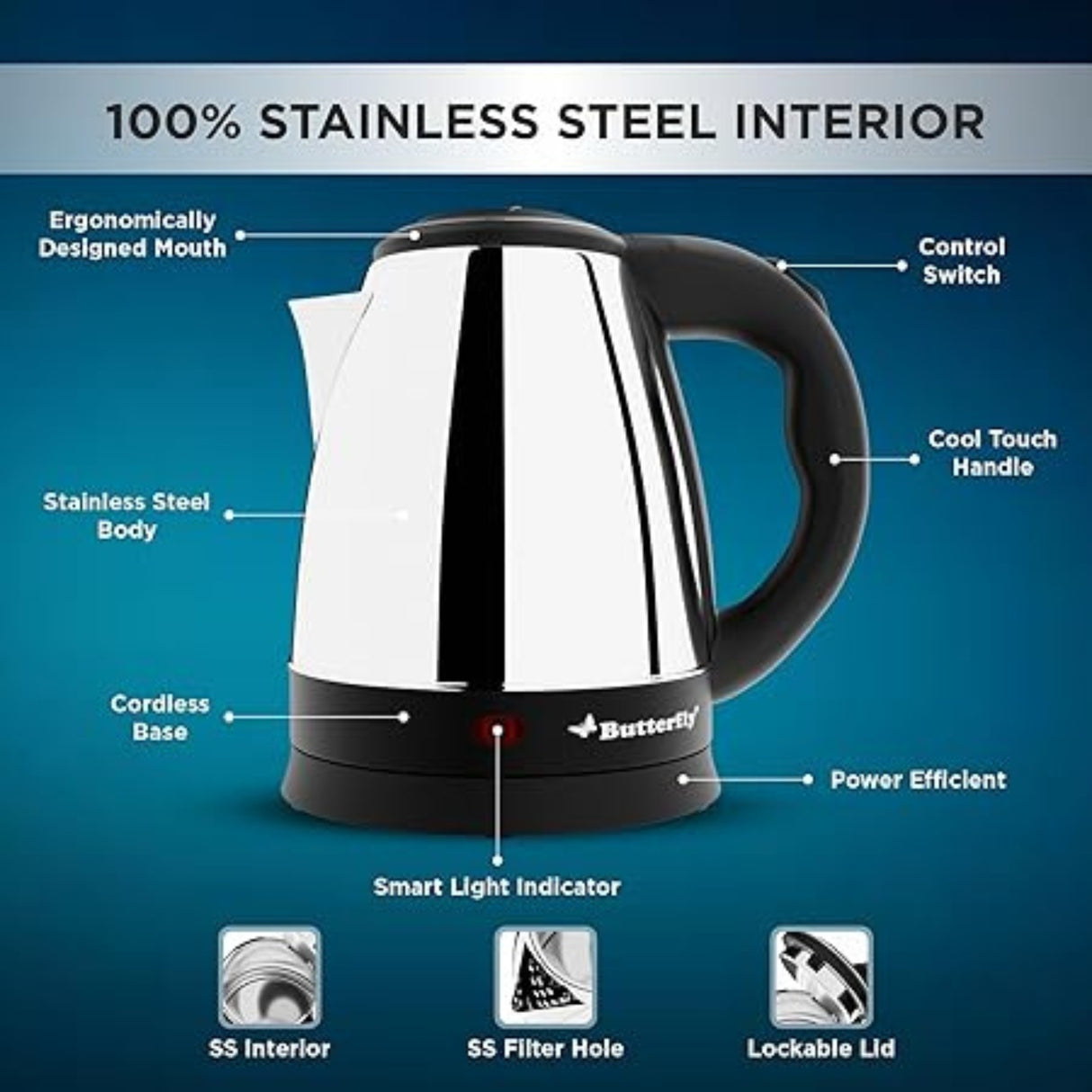Butterfly EKN Electric Water Kettle 1.8 L – Silver and Black_3