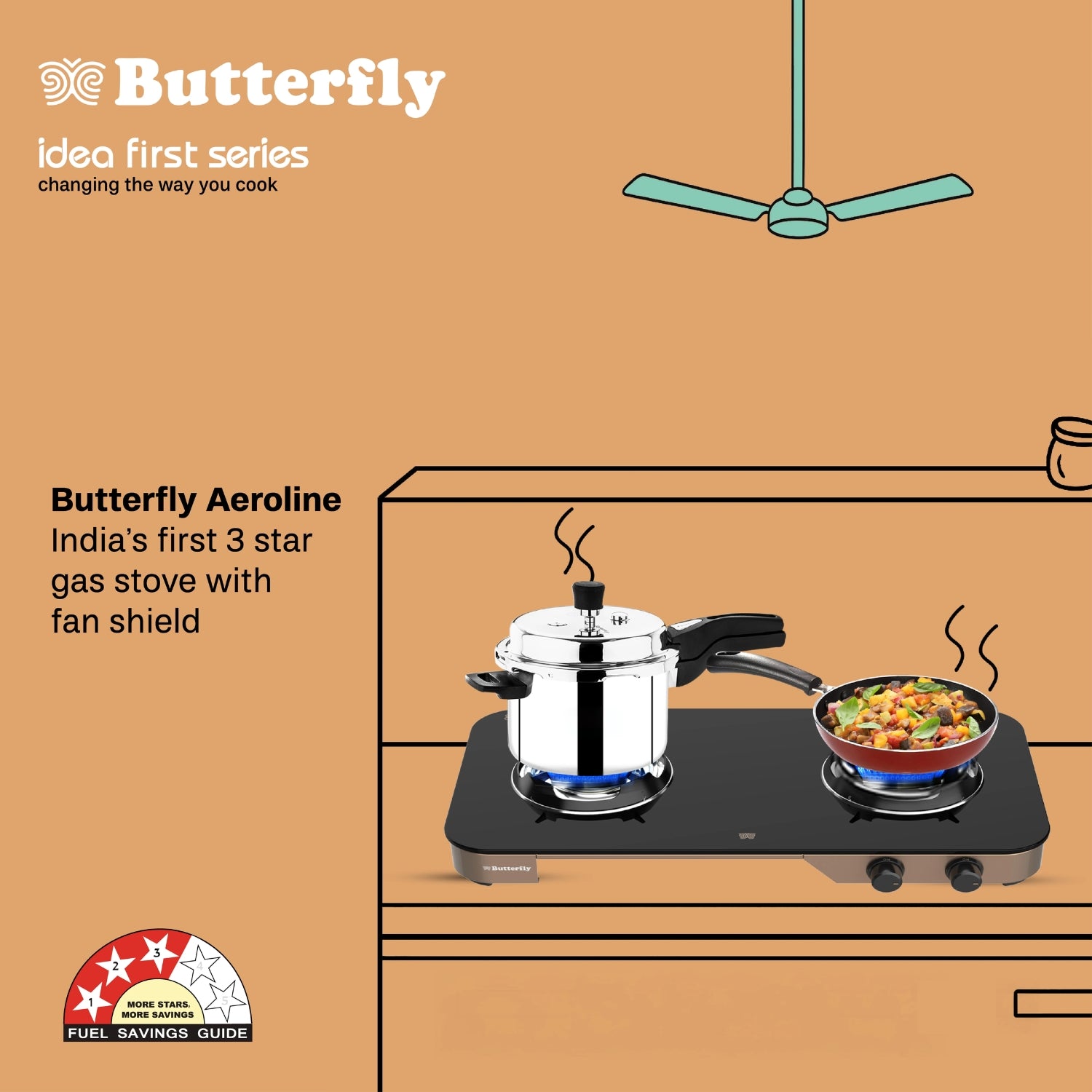 Butterfly GT Aeroline 2 Burner Glass Top Gas Stove - Black_3
