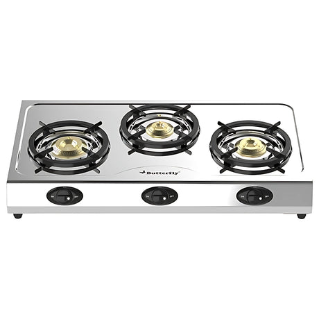 Butterfly L3390E00000 Bolt Shakti 3 Burner LPG Stove Efficient Durable - Silver_1