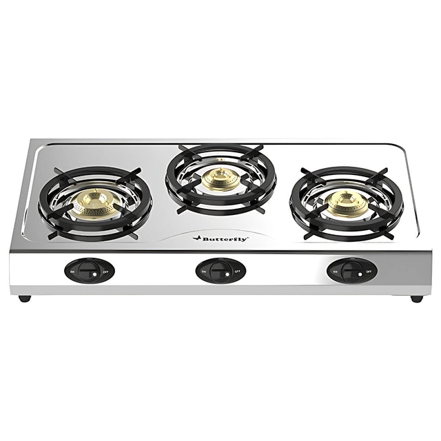 Butterfly L3390E00000 Bolt Shakti 3 Burner LPG Stove Efficient Durable - Silver_1
